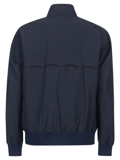 Baracuta High Collar Jacket With Ribbed Cuffs And Hem In Navy Blue