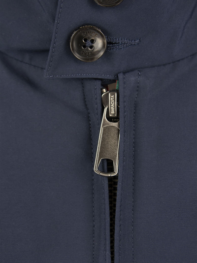 Baracuta High Collar Jacket With Ribbed Cuffs And Hem In Navy Blue