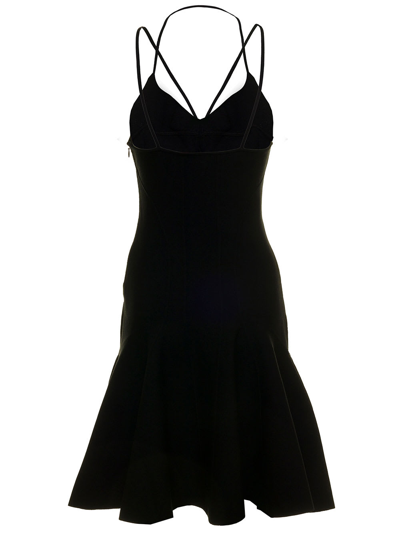 Shop Alexander Mcqueen Womans Black Fluted Shiny Viscose Knitted Dress