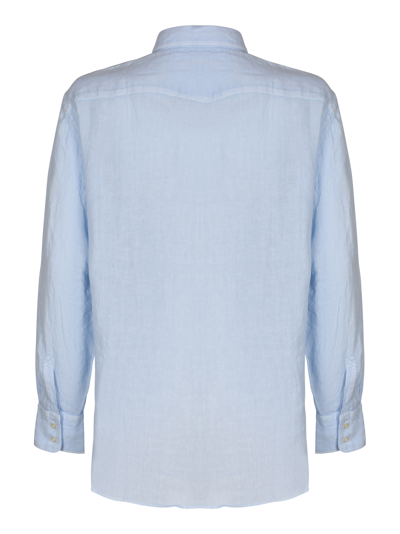 Shop Massimo Alba Chest Pocket Long-sleeved Shirt In Ice Blue