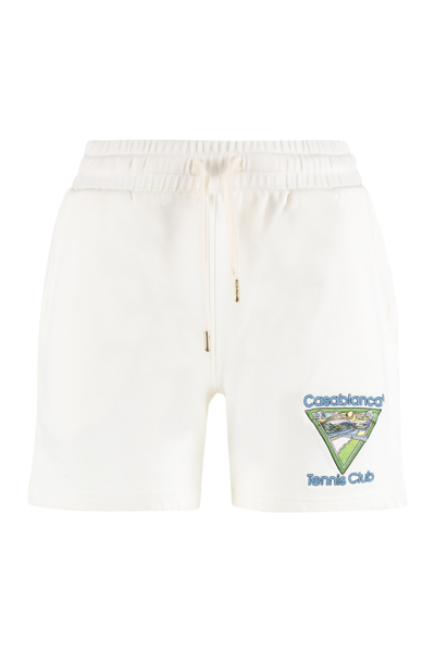 Shop Casablanca Stretch Cotton Shorts In White