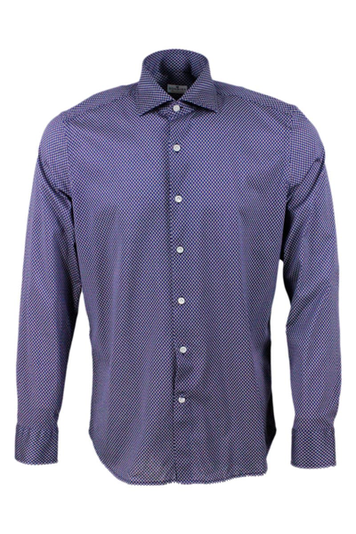 Shop Sonrisa Luxury Shirt In Soft Stretch Cotton Flower In Blu