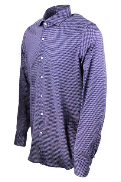 Shop Sonrisa Luxury Shirt In Soft Stretch Cotton Flower In Blu