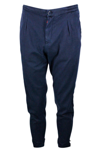 Shop Kiton Soft Trousers With Elastic Waist In Blu