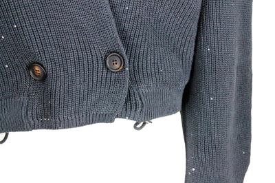 Shop Brunello Cucinelli Cardigan Sweater With Micro Sequins In Blu