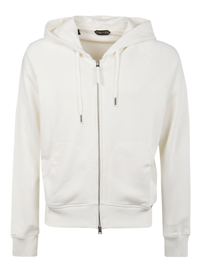 Shop Tom Ford Long Sleeve Full Zip Sweatshirt In White