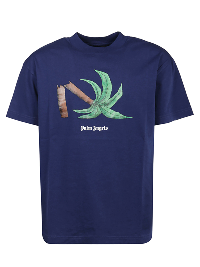Shop Palm Angels Broken Palm Classic T-shirt In Navy Blue