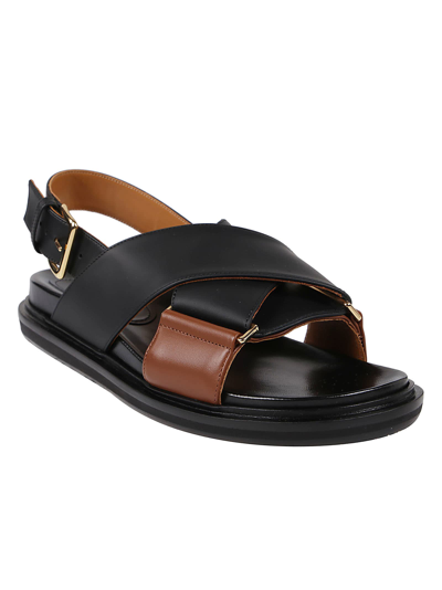 Shop Marni Fb Crossed Sandals In Black/maroon