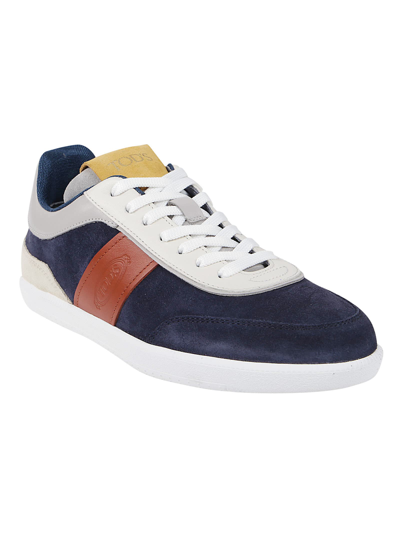 Shop Tod's 68c Sneakers In Xnc Blu Scuro/marrone/bianco