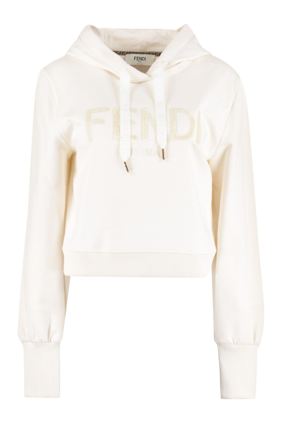 Shop Fendi Logo Flocked Hoodie