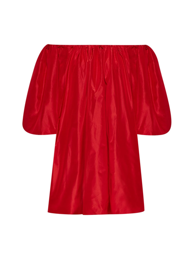 Shop Valentino Mini Dress+volume At Sleeves In Red