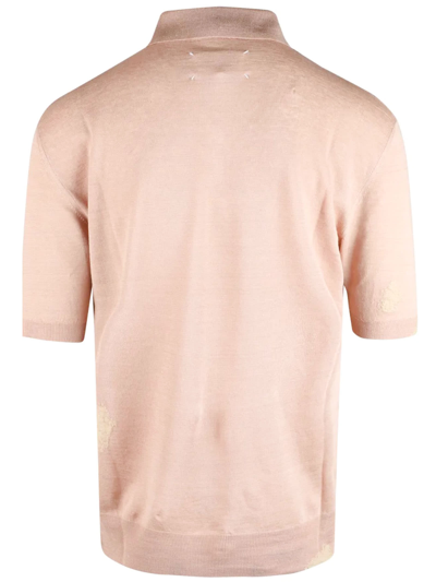Shop Maison Margiela Pale Pink Linen-alpaca-wool Blend Polo Shirt In Salmone