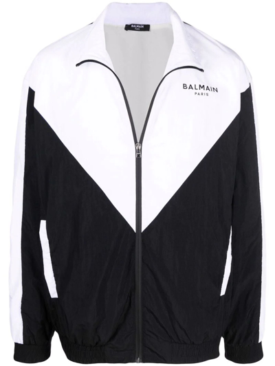 Shop Balmain Black And White Track Jacket In Bianco+nero