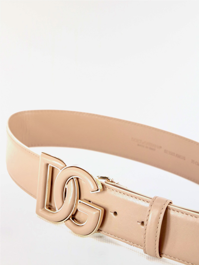 Shop Dolce & Gabbana Powder Pink Logo Belt In Nude