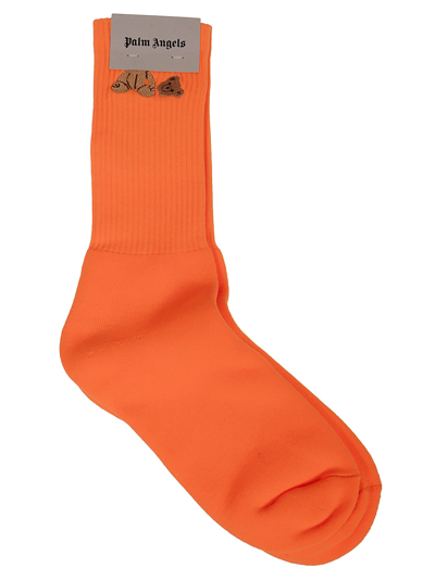 Shop Palm Angels Bear Socks In Orange Fluo Brown