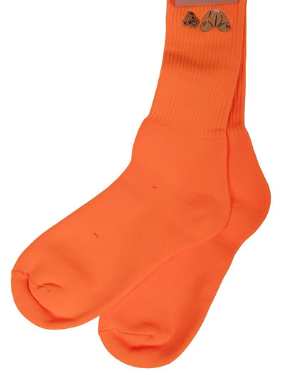 Shop Palm Angels Bear Socks In Orange Fluo Brown