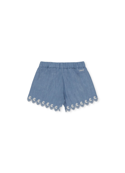 Shop Chloé Denim Shorts In Denim Light Blue