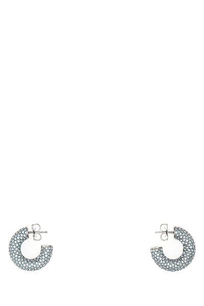 Amina Muaddi Silver Tone Cameron Mini Crystal Hoop Earrings