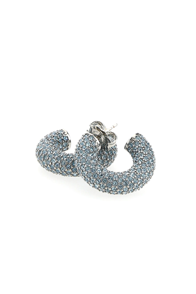Amina Muaddi Silver Tone Cameron Mini Crystal Hoop Earrings