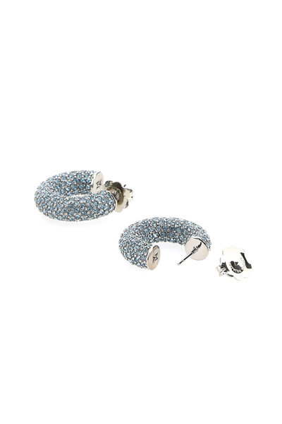 Amina Muaddi Silver Tone Cameron Mini Crystal Hoop Earrings