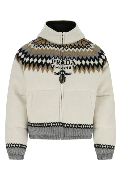 Shop Prada Embroidered Stretch Wool Blend Down Jacket  Nd  Uomo M