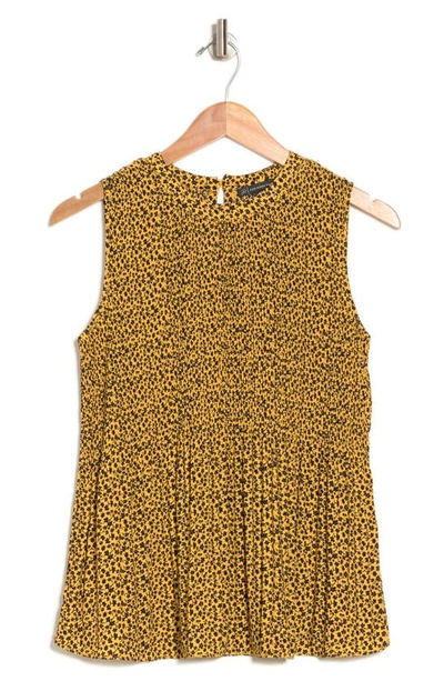 Shop Adrianna Papell Woven Pleat Sleeveless Top In Yellow/ Black Pair Ditsy