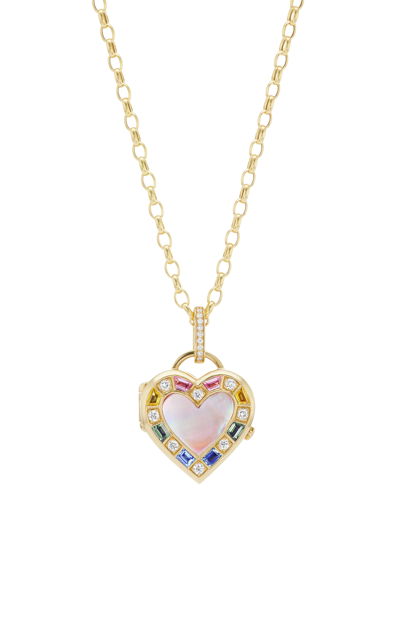 Shop Sorellina Women's 18k Yellow Gold Heart-shaped Push Button Locket With Pink Mother Of Pearl