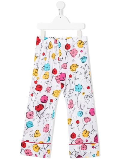 Shop Marni Floral-print Cotton Straight-leg Trousers In White