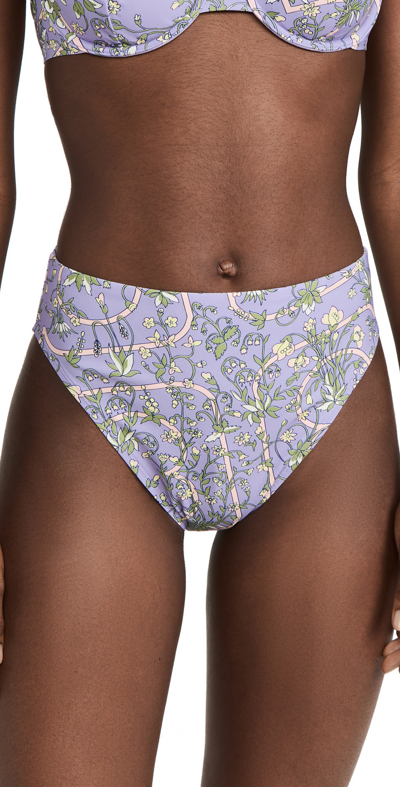 Shop Tory Burch Printed High Waisted Bottoms In Lilac Garden Medallion