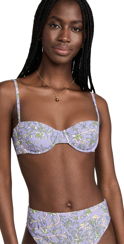 Shop Tory Burch Printed Underwire Bikini Top In Lilac Garden Medallion