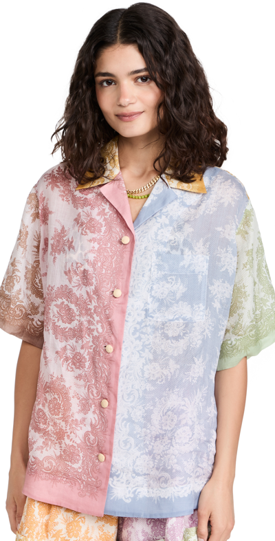 Shop Zimmermann Dancer Short Sleeve Shirt In Spliced Lace Print