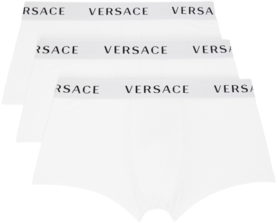 Shop Versace Three-pack White Trunk Boxers In A9a1 White