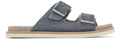 Shop Brunello Cucinelli Blue Suede Sandals In Cuq74 Calci