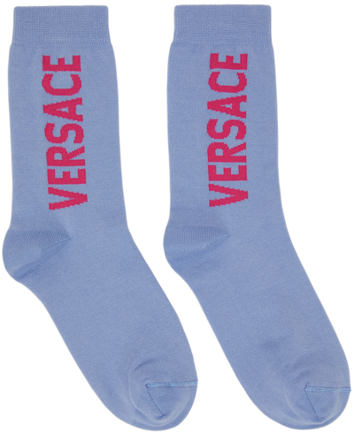 Shop Versace Blue Logo Socks In 2v670 Blue
