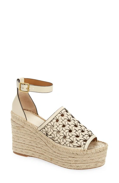 Tory Burch Basket-weave Leather Espadrille Wedge Sandals In White | ModeSens