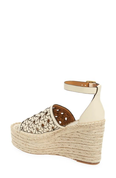 Shop Tory Burch Basketweave Ankle Strap Espadrille Wedge In New Cream
