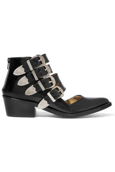 Shop Toga Pulla Buckled Cutout Glossed-leather Ankle Boots