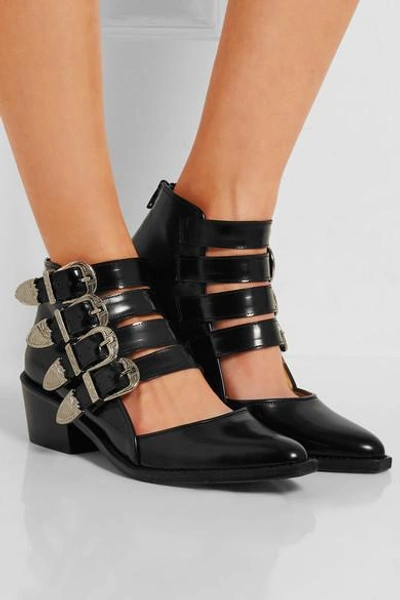 Shop Toga Pulla Buckled Cutout Glossed-leather Ankle Boots