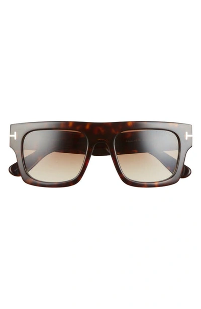 Shop Tom Ford Fausto 53mm Geometric Sunglasses In Dark Havana / Gradient Brown