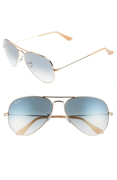 Shop Ray Ban Original Aviator 58mm Sunglasses In Matte Gold/ Blue Mirror