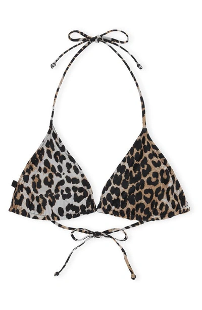 Shop Ganni Core Triangle Bikini Top In Leopard