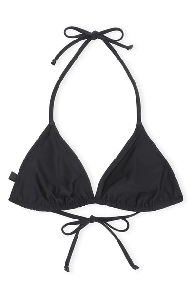 Shop Ganni Core Triangle Bikini Top In Black