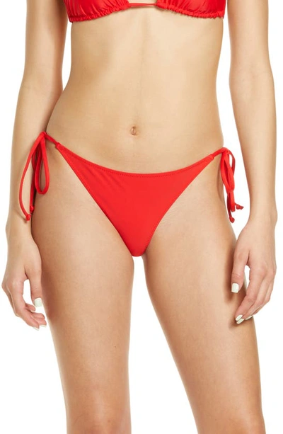 Shop Ganni Core Side Tie Bikini Bottoms In High Risk Red