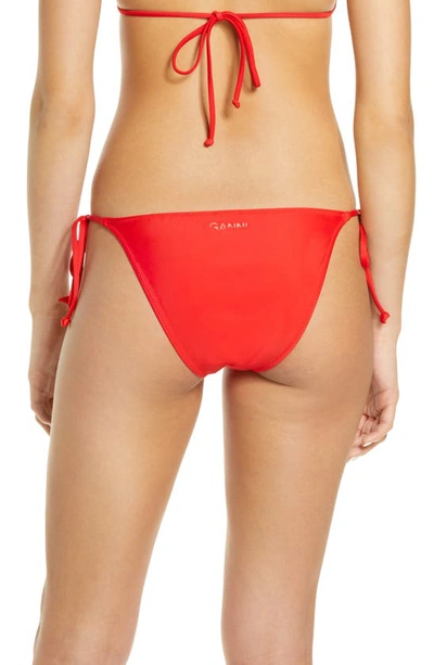 Shop Ganni Core Side Tie Bikini Bottoms In High Risk Red