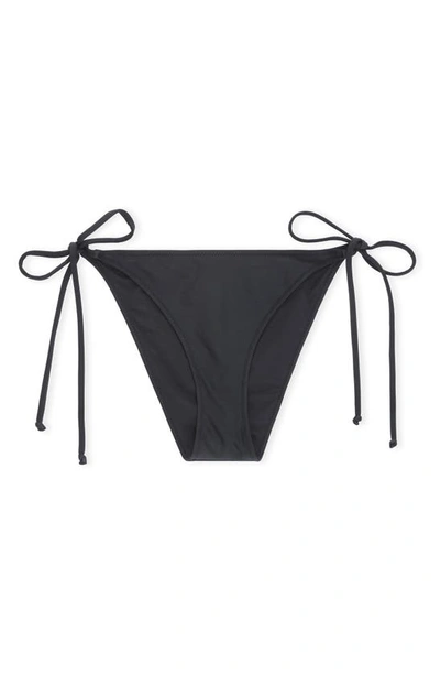 Shop Ganni Core Side Tie Bikini Bottoms In Black