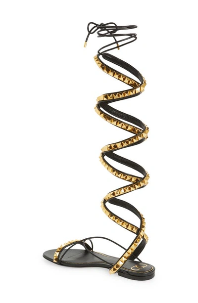 Valentino No Limit Rockstud Ankle-wrap Gladiator Sandals In Nero