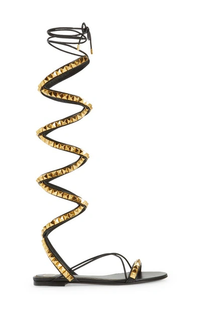 Valentino No Limit Rockstud Ankle-wrap Gladiator Sandals In Nero