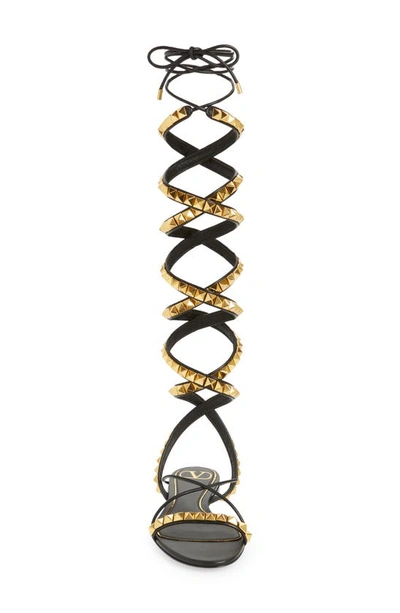 Valentino No Limit Rockstud Ankle-wrap Gladiator Sandals In Nero