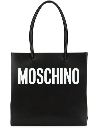 Moschino Logo Shopping Nappa Leather Tote, Black/white