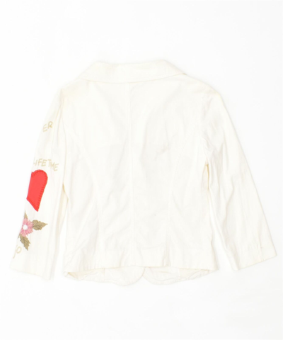 Pre-owned Liu •jo Liu Jo Womens 2 Button Blazer Jacket Uk 12 Medium White Floral Cotton Lm08